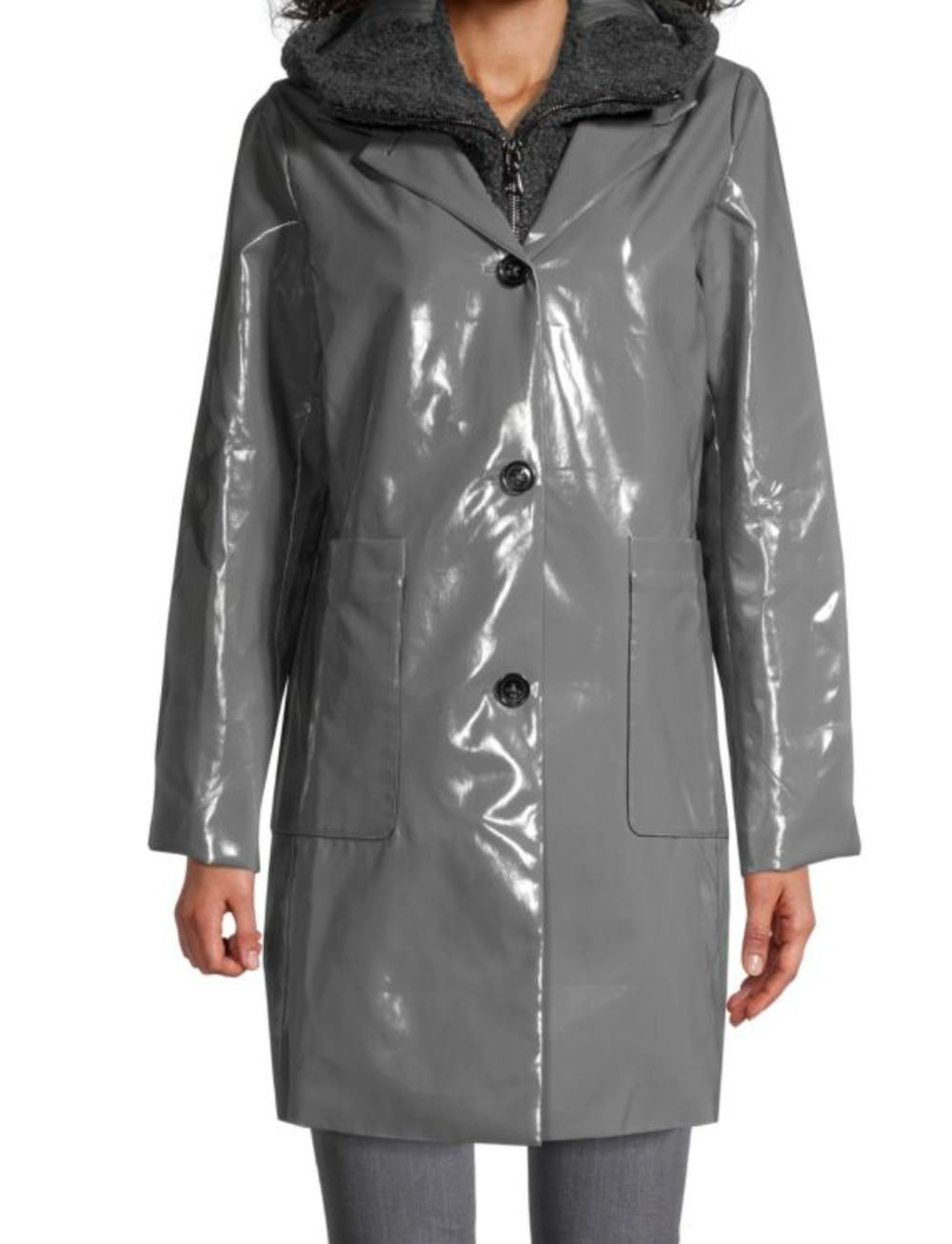 NWT Jane Post Raincoat Slicker Gray removable Faux Fur Vest XS
